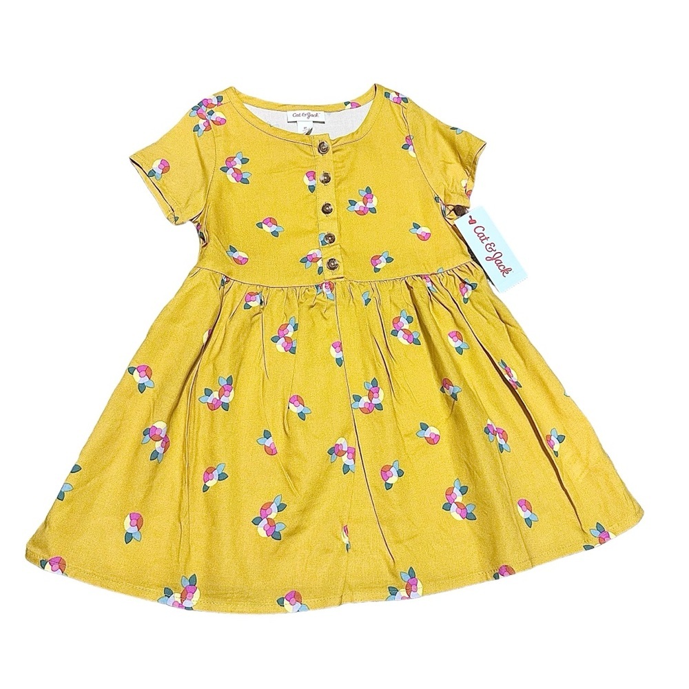 Cat & Jack Yellow Novelty Printed Floral Sun Dress Girls New with Tags 3T